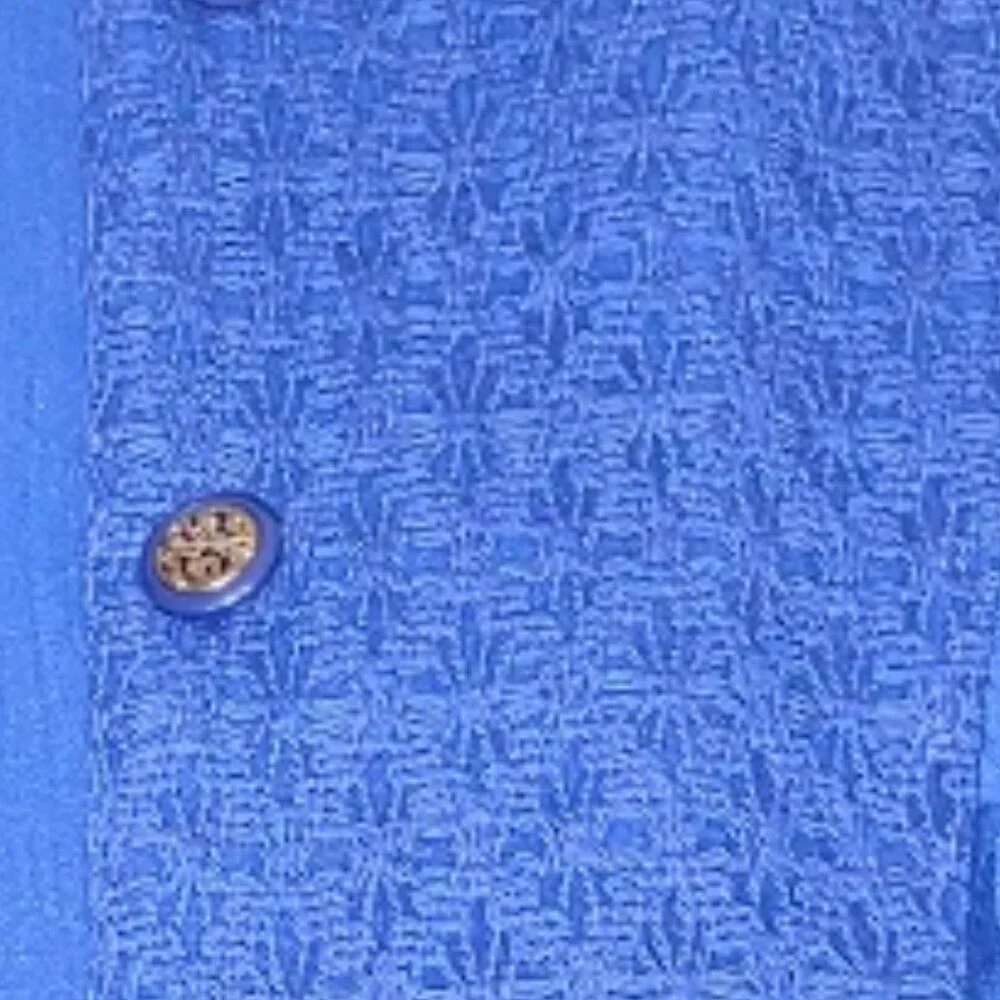 MISS DORBY BLUE BROCADE INTRICATE CROCHET PATCHWORK TOP PLEATED SKIRT SIZE 12P